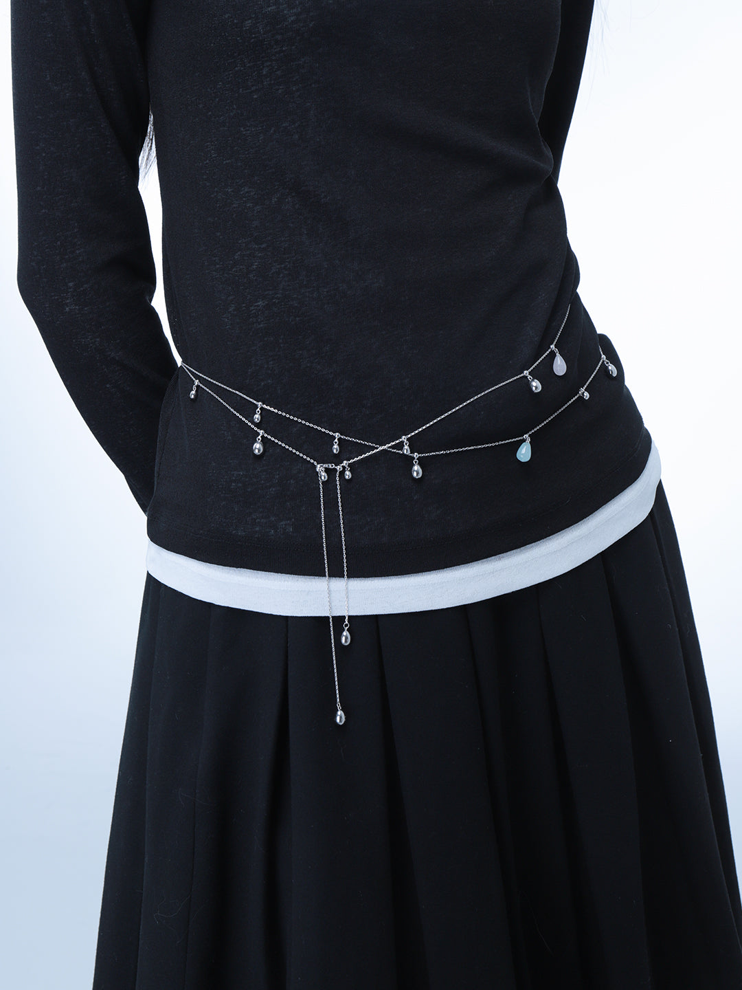 Teardrop Rose Quartz Necklace & Belt Chain